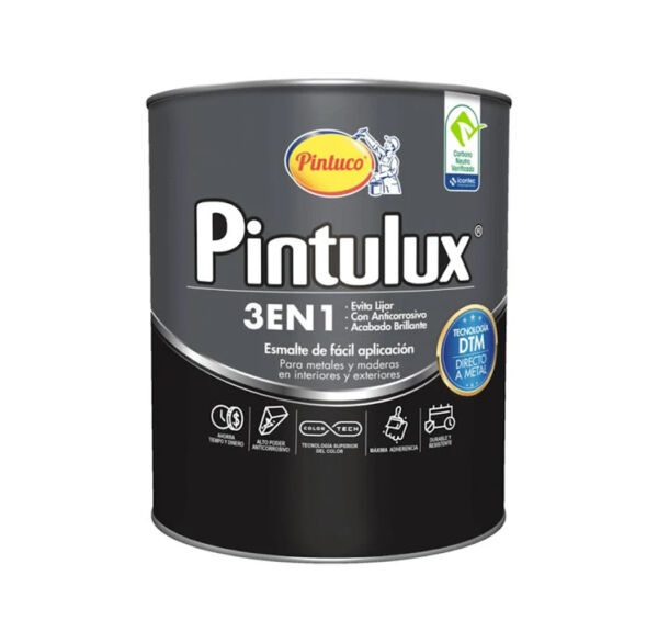 ESMALTE PINTULUX 3 EN 1 NEGRO X GL